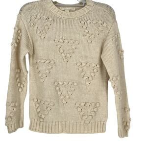 Saltwater Luxe Sweater Womens XS Ivory‎ Loose Knit Popcorn Crew Neck Cottagecore